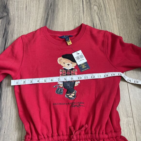 NEW Ralph Lauren Girls 12/14 Polo Bear Knit Sweater Dress Red Fleece Christmas - Picture 8 of 11